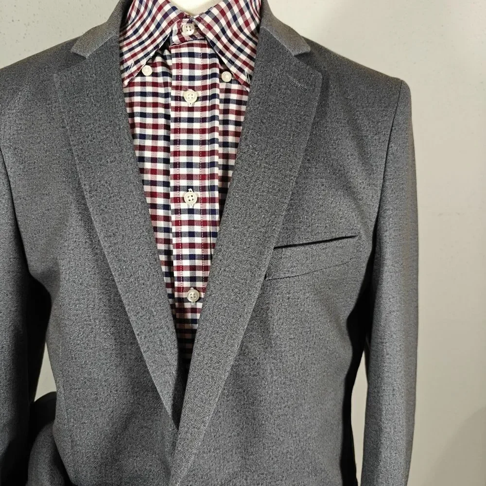 Haggar Men's In Motion Knitted Blazer Slim Fit Gray Poly Blend Size 46L‎